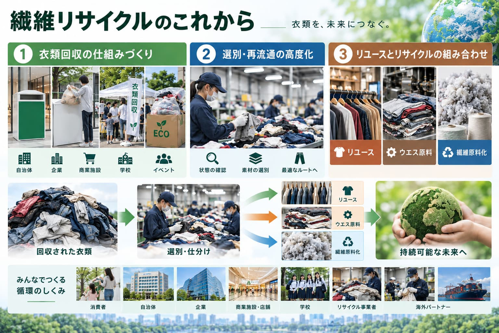 繊維リサイクルのこれから|衣類回収・選別・リユース・再資源化による循環の仕組み