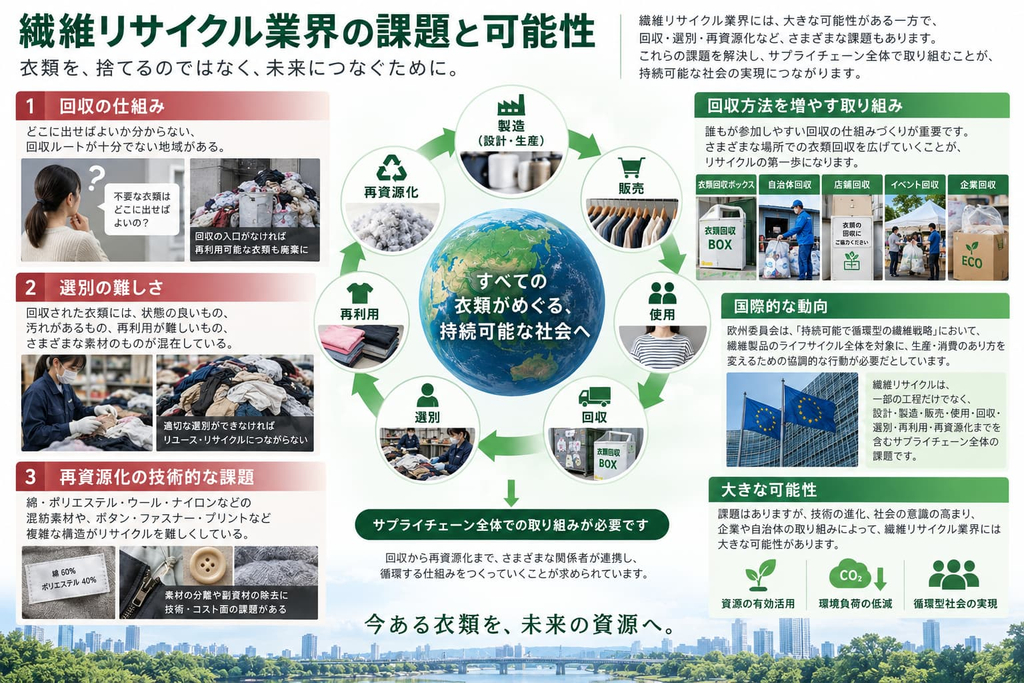 繊維リサイクル業界の課題と可能性|衣類回収・選別・再資源化と循環型社会の仕組み